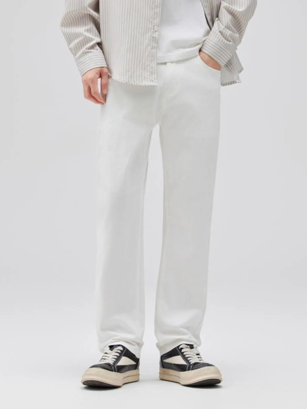 

Мужские джинсы прямого кроя в американском ретро-стиле, черно-белые, легкие, универсальные, модные, 98% хлопок, свободные, повседневные, длинные брюки