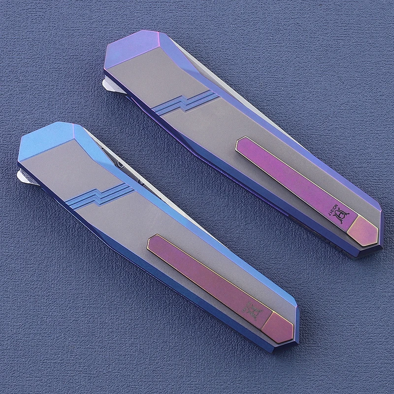 TBEKETEN Cuchillo táctico M390 damasco con mango titanio azul - imagen 5
