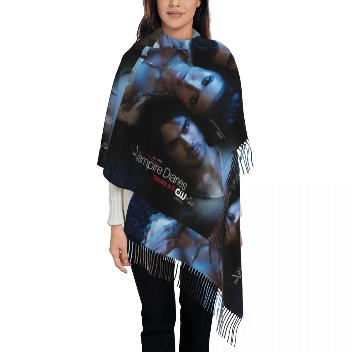 The Vampire Diaries Écharpe pour femme hiver automne châles et enveloppes en cachemire Stefan Salvator grandes écharpes avec pompon usage quotidien