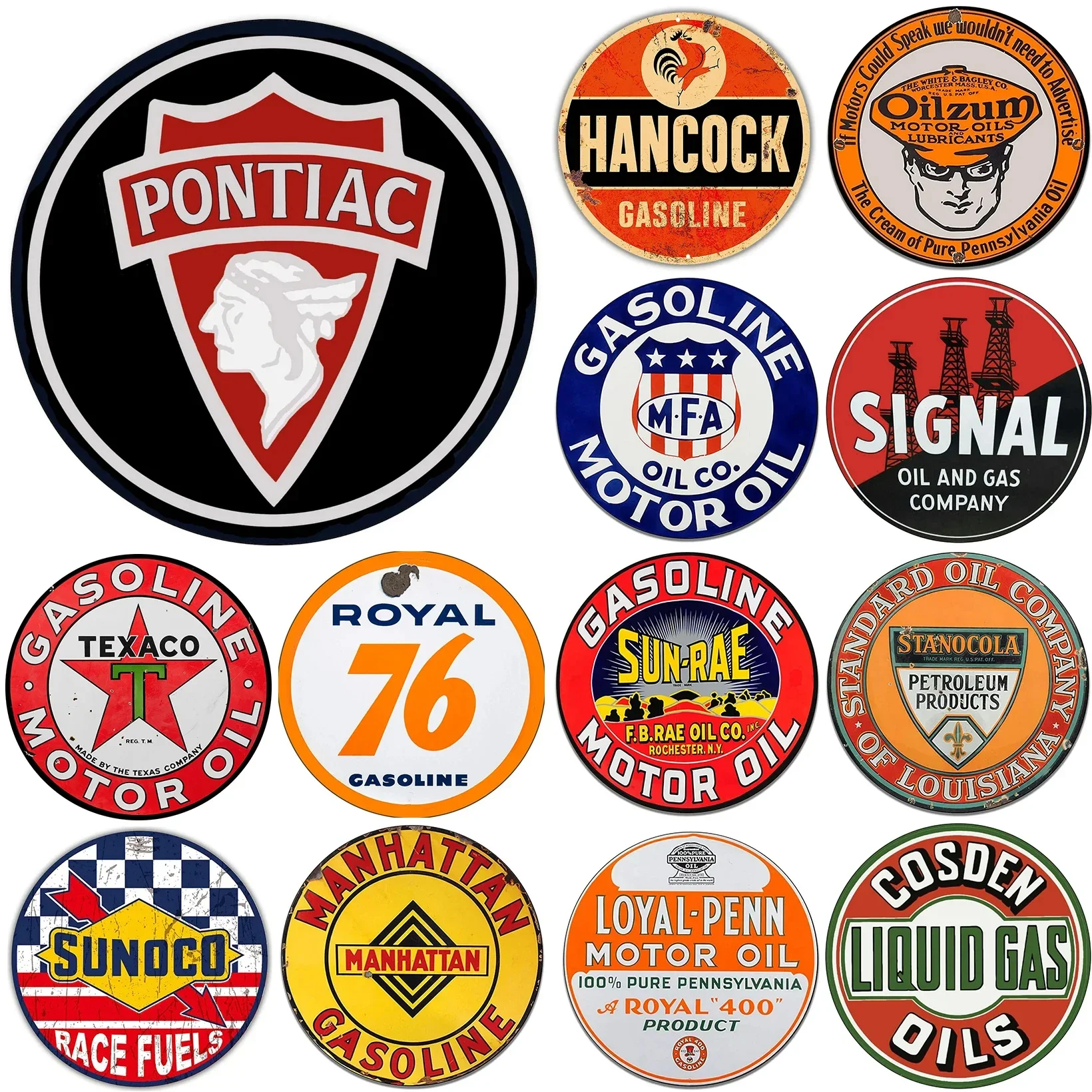 1pc Motor Oil Round Metal Signs Garage Gas Oil Station Retro Wall Decor 12x12 Inch