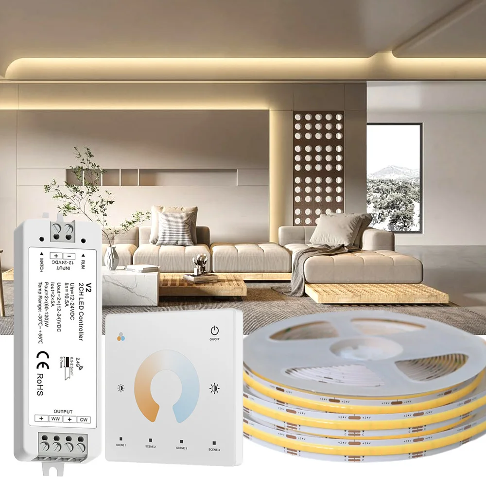 

10 м 20 м COB CCT светодиодная лента 24 В двойной белый гибкий декор для комнатного освещения 2700-6500K линейная лента 2,4G RF затемнение сенсорный пульт дистанционного управления