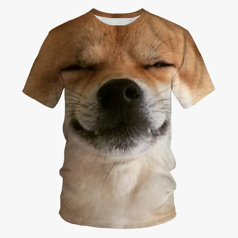 Funny Dog Face 3D Print T-shirt Cool Animal Graphic Crew Neck Short Sleeves Casual Fashion Men's T-Shirt Summer Tops Street Tees