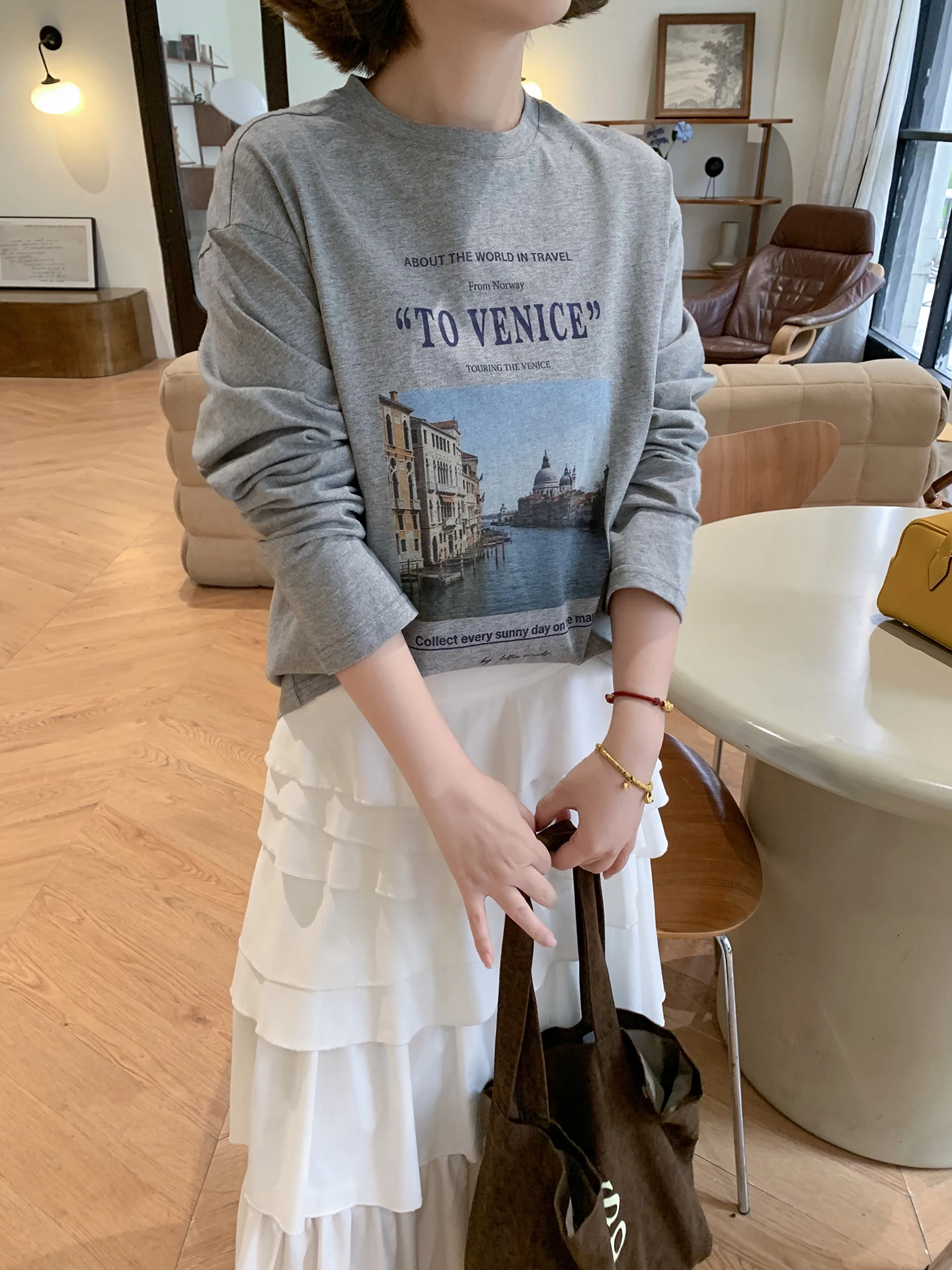 

Женская футболка Xuanxuan Casual с длинным рукавом, свободного кроя, из чистого хлопка, с буквенным принтом, удобная, весенне-летняя