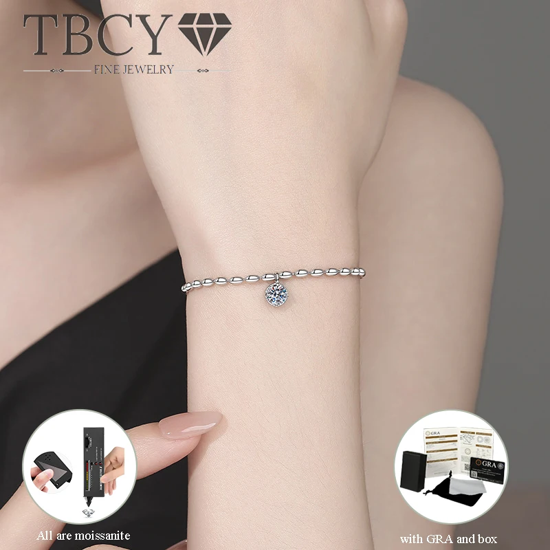 

TBCYD Exquisite D Color Round Moissanite Bracelet for Women 925 Sliver with GRA Rice Bead Chain Heart Zircon Party Jewelry Gift