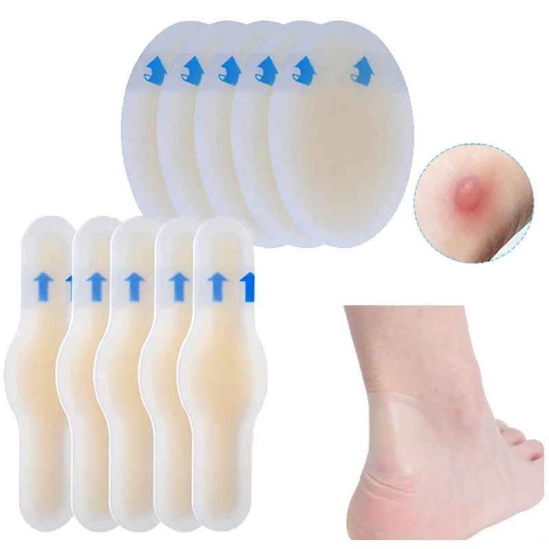 Hidrocolóide Gel Heel Pads para os pés, bolhas macias, blisters, calos, fricção, alívio da dor, patch cuidado auto-adesivo, 5pcs