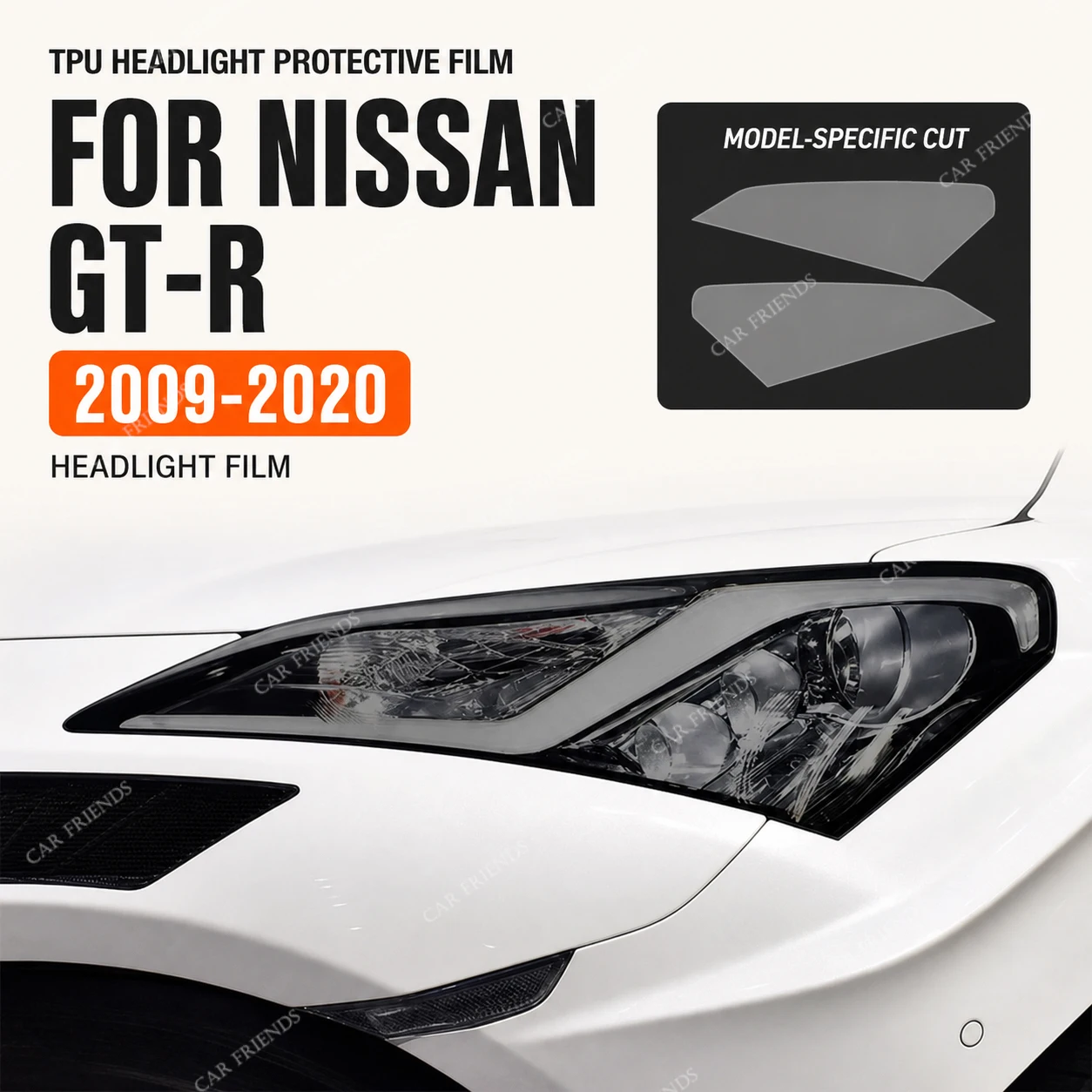 2 Pcs Custom Fit Pre-Cut Smoked Black TPU Headlight Protective Film for Nissan GTR R35 Nismo 2009-2020 Car Lamp Cover Sticker