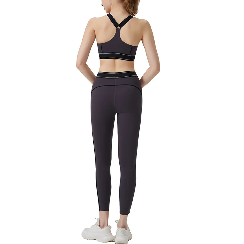 KUNNA New women's 2-piece yoga set, backless bra, high waist, nude feeling, leggings, fitness exercise, slimming exercise set