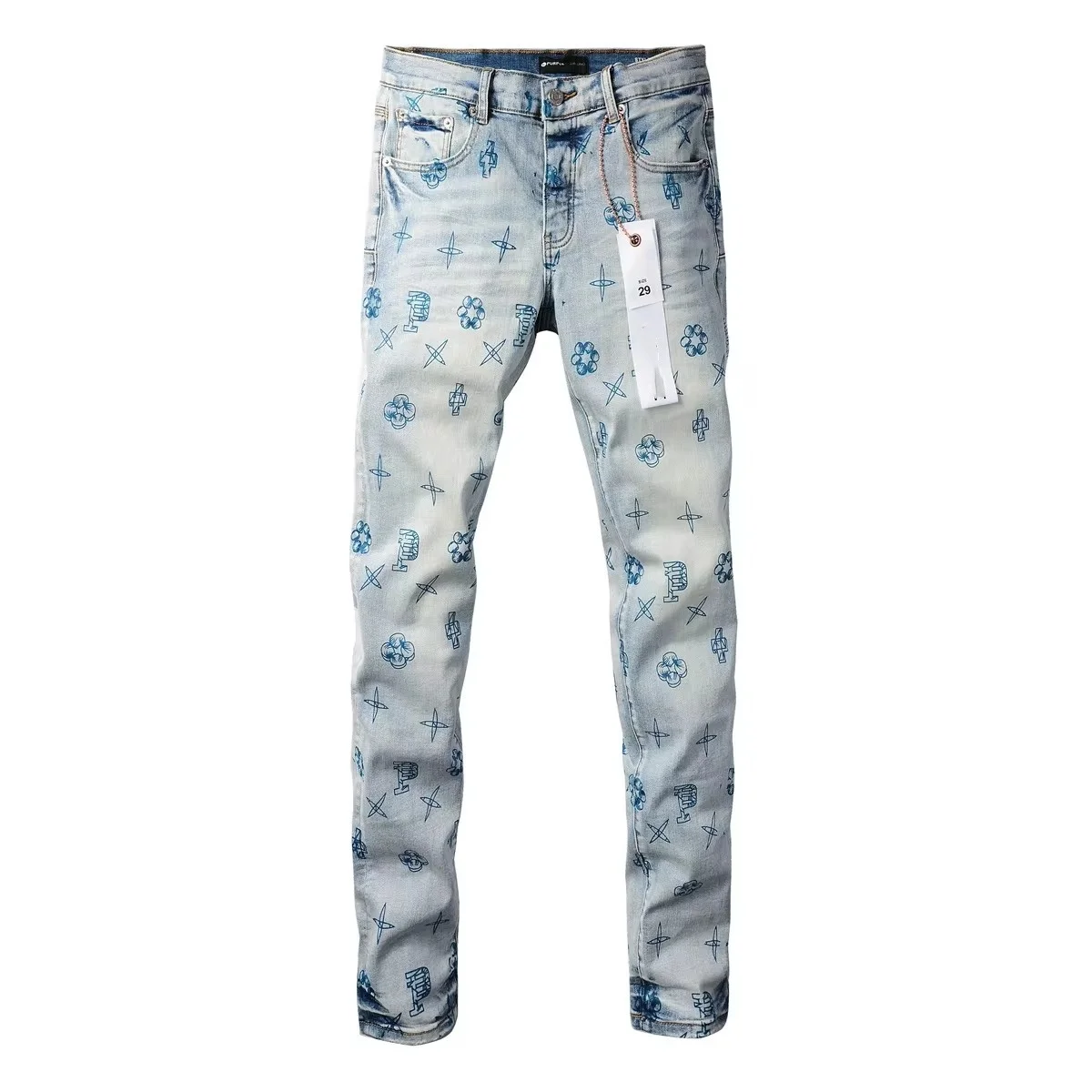 New Fashion Purples jeans man with distressed hole patches Fashion brand Repair Low Rise Skinny Denim pants big size