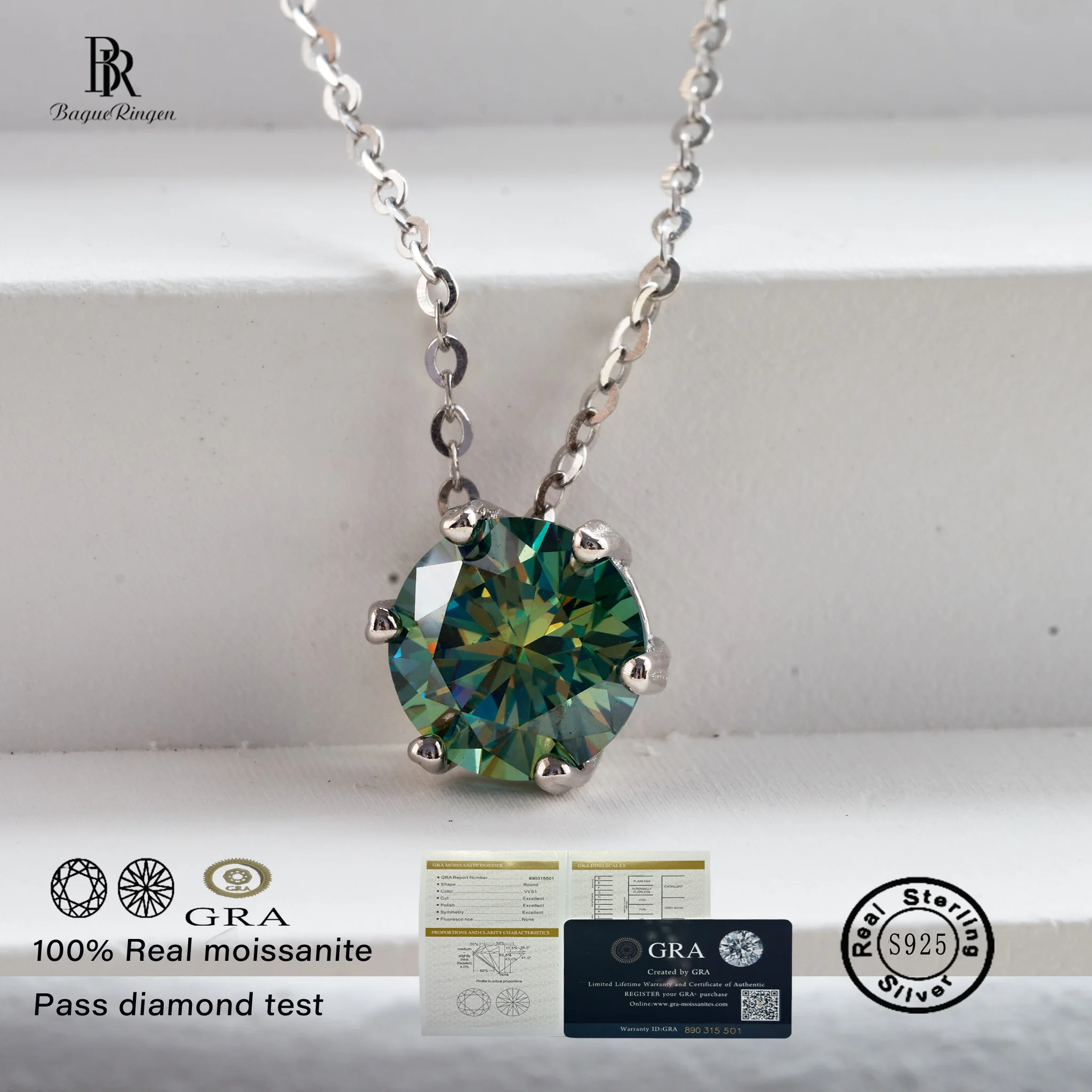 1.0 carat bluegreen color moissanite pendant necklace for charm lady S925 Sterling Silver fine Jewelry dating gift