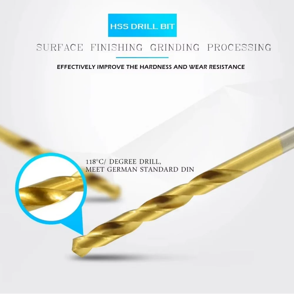 50 قطعة مطلي بالتيتانيوم المهنية التقلبات الحفر عالية السرعة الصلب مستقيم عرقوب تويست الحفر DIY بها بنفسك الخشب دوامة لقمة ثقب أدوات