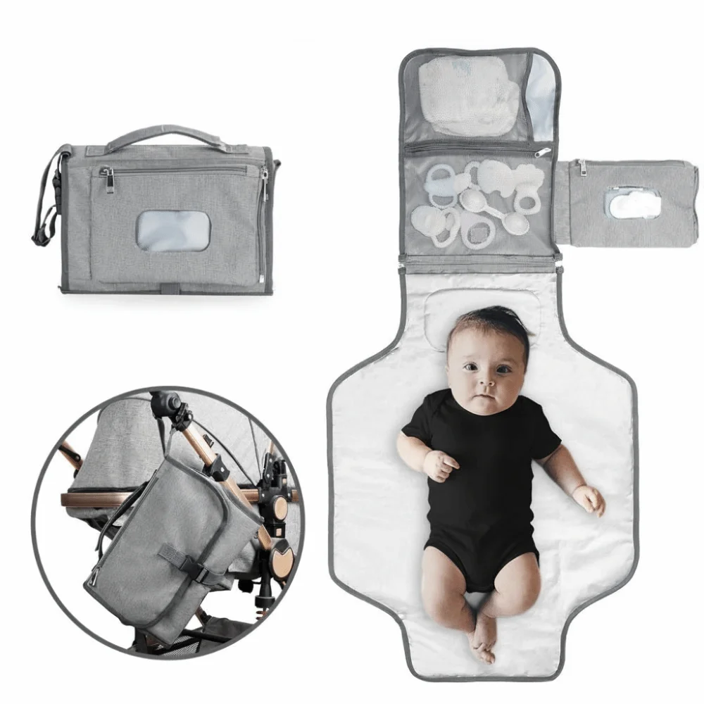 Solid Color Baby Changing Pad Oxford cloth 3 in 1 Newborn Travel Changing Station Waterproof with Wipes Pockets