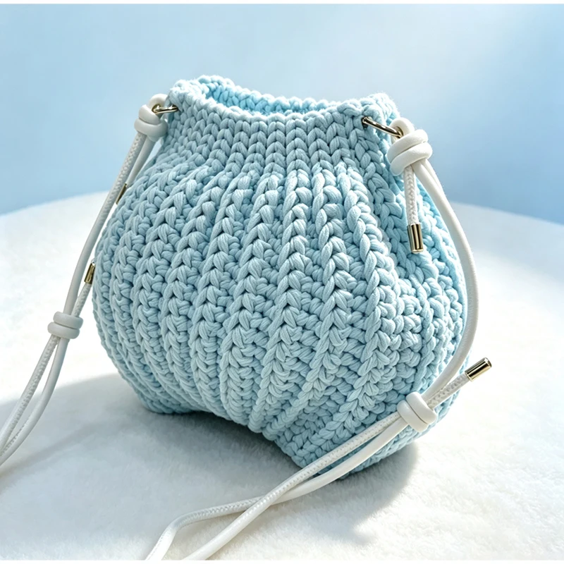 Handgefertigte Gestrickte Garn-Umhängetasche, Vielseitige Einfarbige Messenger-Tasche für Damen, Leichte Weiche Gewebte Schultertasche – Detail 2