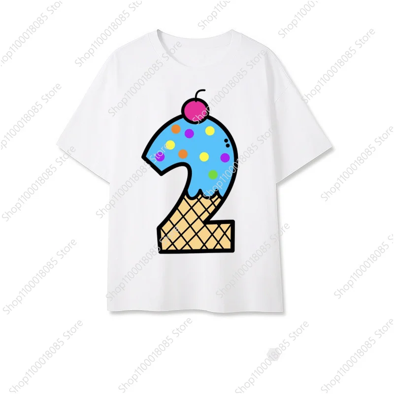 

Children's Icecream Cake 1-9 Birthday Number T-shirt Wild T-shirt Boys and Girls Party T-shirt Party Theme Clothing TopT-shirt