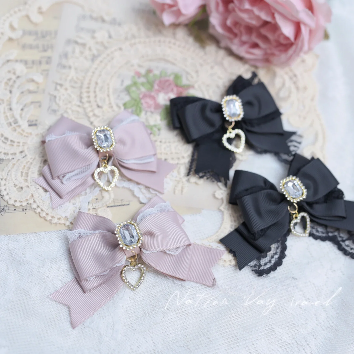 Japanese Mass Production Handmade Shoe Clip Love Rhinestone Lace Uniform Platform Shoes Shoe Buckle Girls Sweet Hair Clips