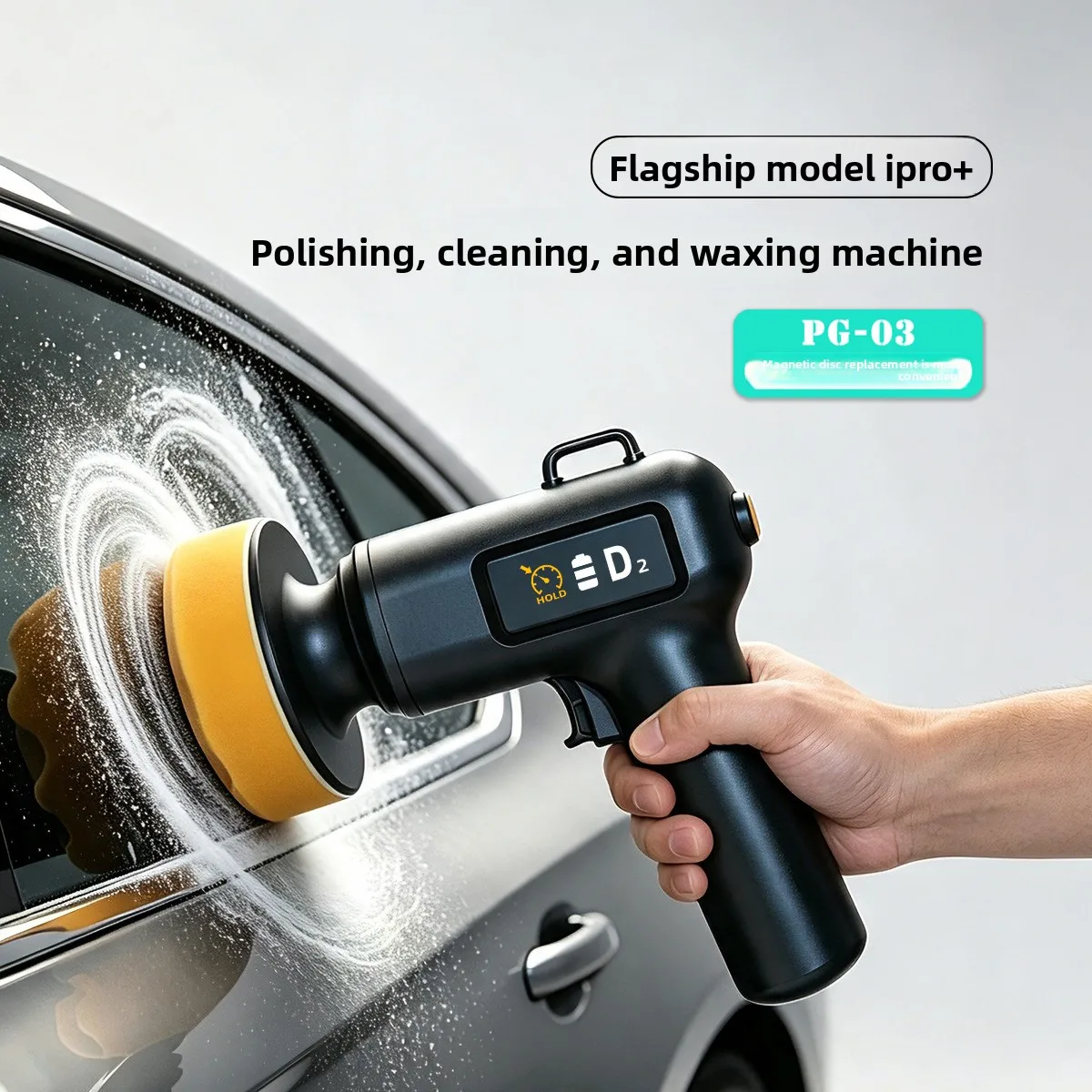 Cordless Car Polisher Buffer Waxer with Digital Display Two Speed Adjustment 120W Lithium Battery USB Type C Charging 50mm 75mm