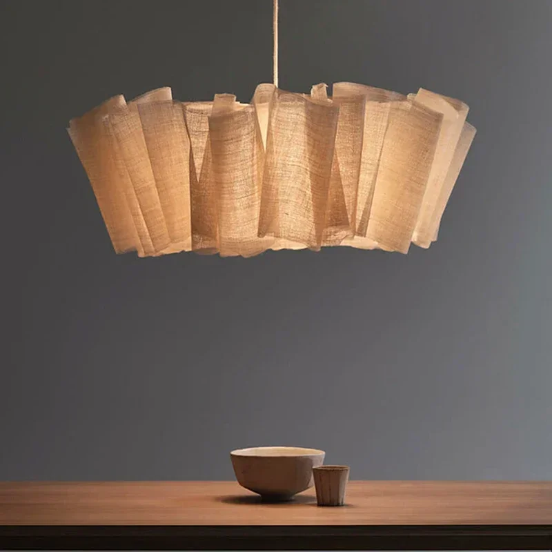 

Japanese Wabi-sabi Style Fabric Pendant Lamp Restaurant Clothing Store Decorative Hang Lights Vintage Hand-woven Chandeliers