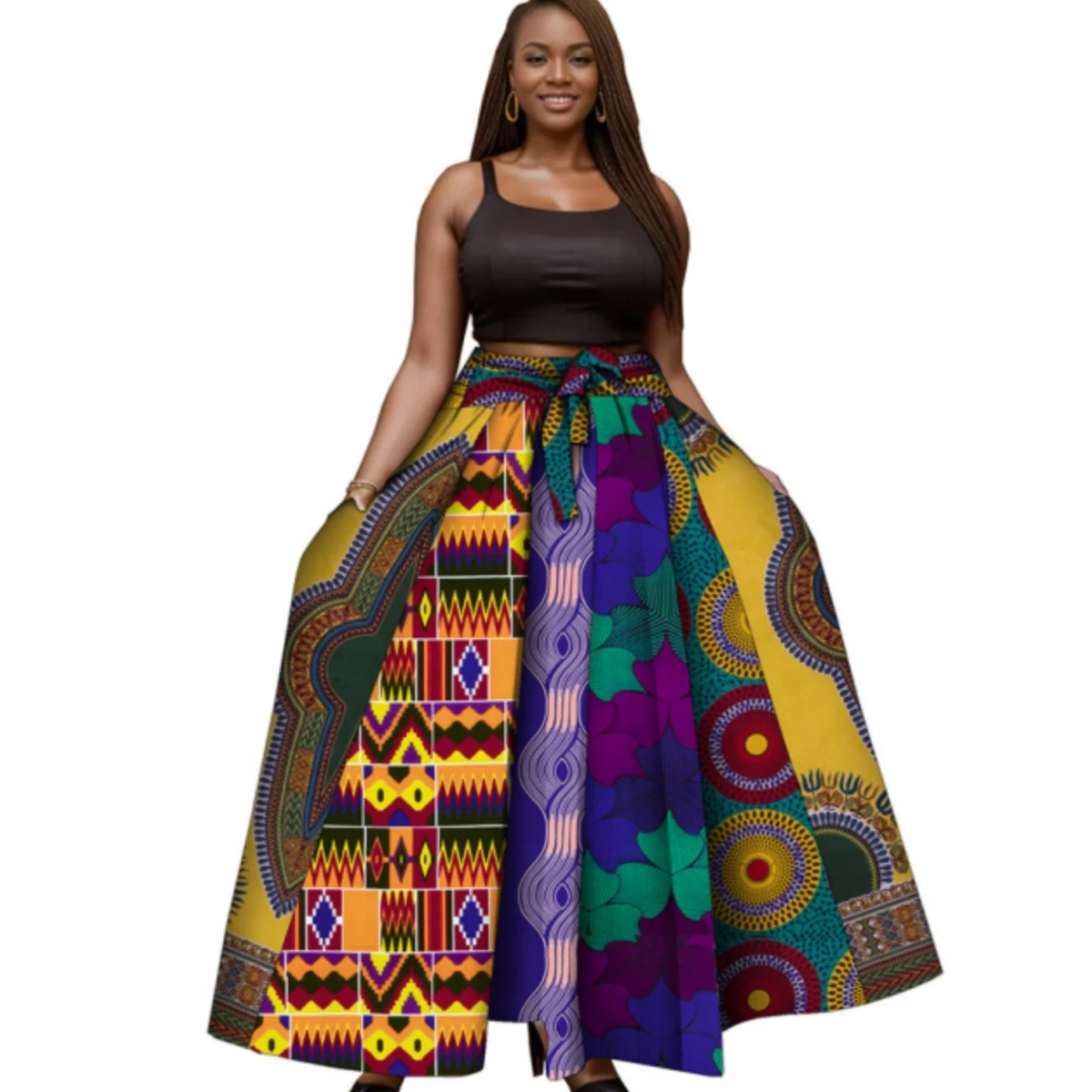 Patchwork Female Long Maxi Skirt for Women African Dashiki Print High Waist Skirt Ladies Causal Traditional Ankara Skirt WY10921