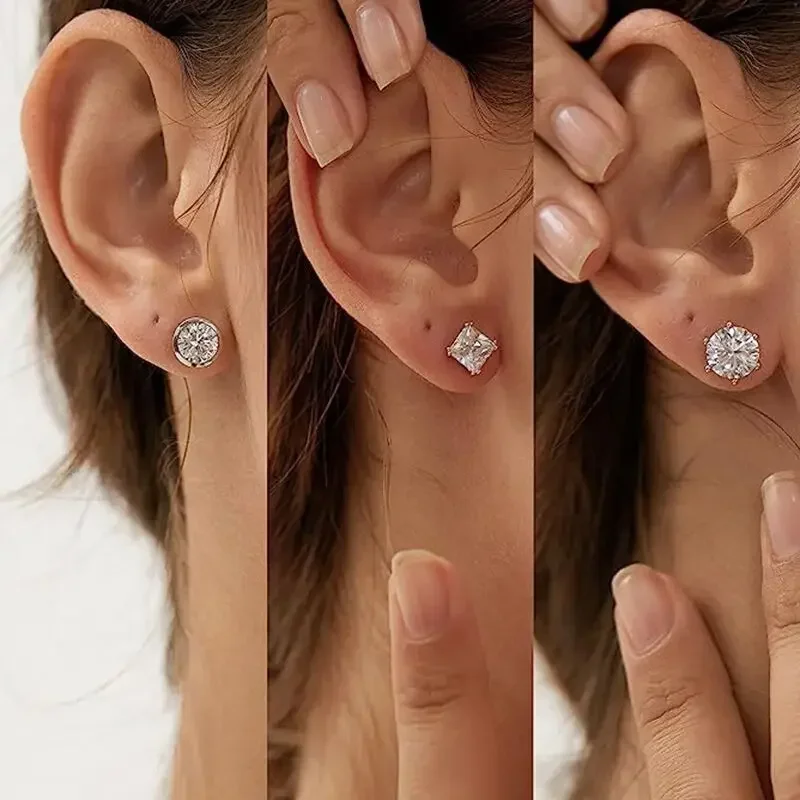 

New Trendy Stainless Steel Y2K Women Cartilage Puncture Light Luxury Geometry Shimy Zircon Earnail Girls Ear Studs 2024 Jewelry