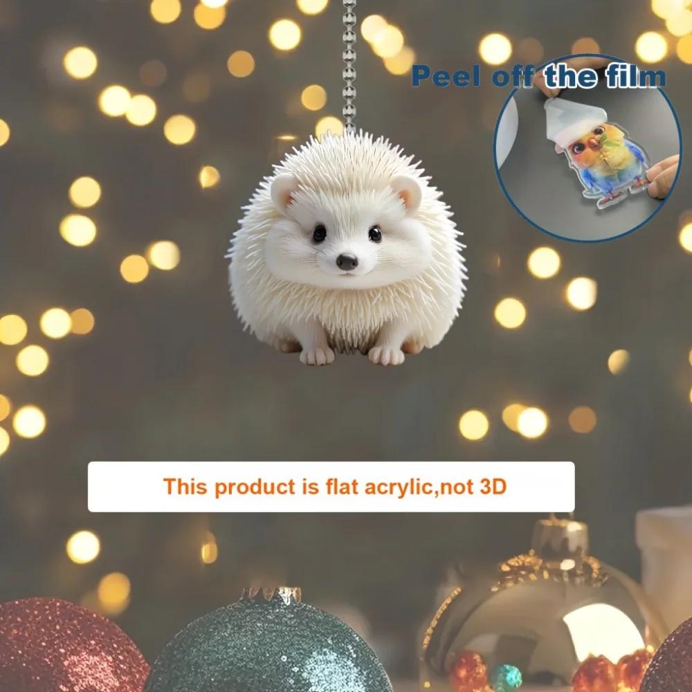 

Cute White Hedgehog Pendant Keychain,Animal Xmas Ornament 2D Acrylic Versatile Charm,for Car Mirror,Backpack,Festive,Gift&Decor