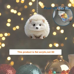 Cute White Hedgehog Pendant Keychain,Animal Xmas Ornament 2D Acrylic Versatile Charm,for Car Mirror,Backpack,Festive,Gift&Decor