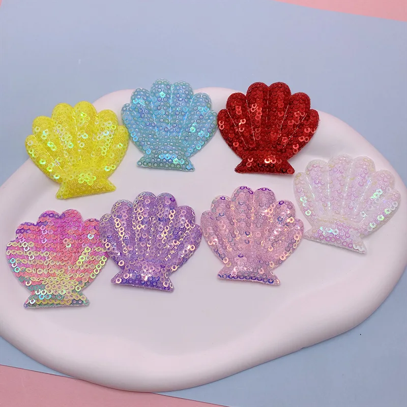 28Pcs 5.5x5CM Sequin Shell Padded Applique For Hair Clip Accessories Shoes Hats Decoration Patches