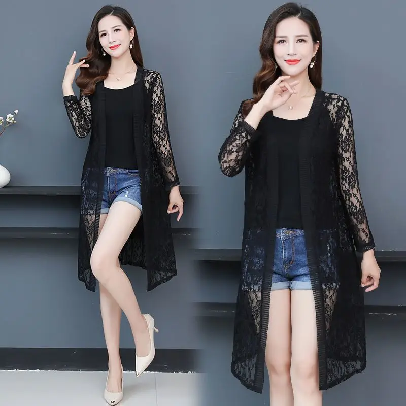 

New Spring and Summer Lace Cardigan Long Sleeves Slim Fit Elegant Sun Protection Clothing Versatile Thin Jacket Women Cardigan