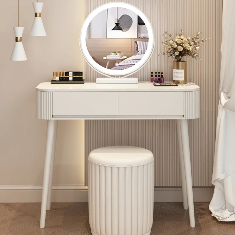 

Girl Luxury Slim Vanity Desk Mirror Chair Narrow White Dorm Makeup Vanity Desk Dressers Drawers Coiffeuse Furniture For Home