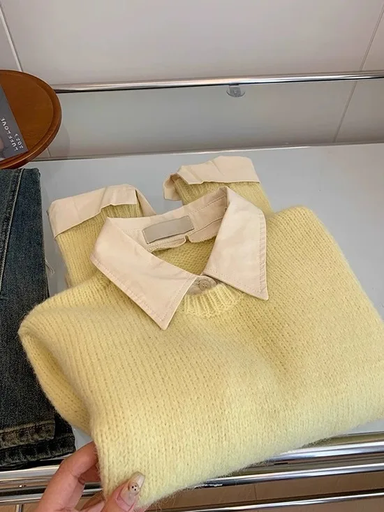 

Корейский студенческий трикотаж Sle Ne, женский осенне-зимний модный повседневный универсальный цветной свитер с цветочным воротником