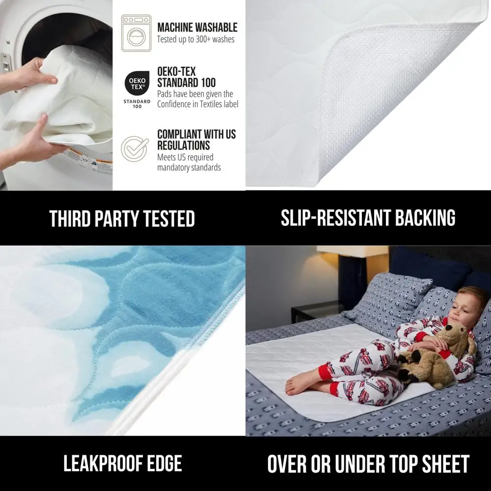 

Набор из 4 водонепроницаемых впитывающих подкладок для кровати, 52x34 дюйма, моющиеся, для детей и взрослых, белые