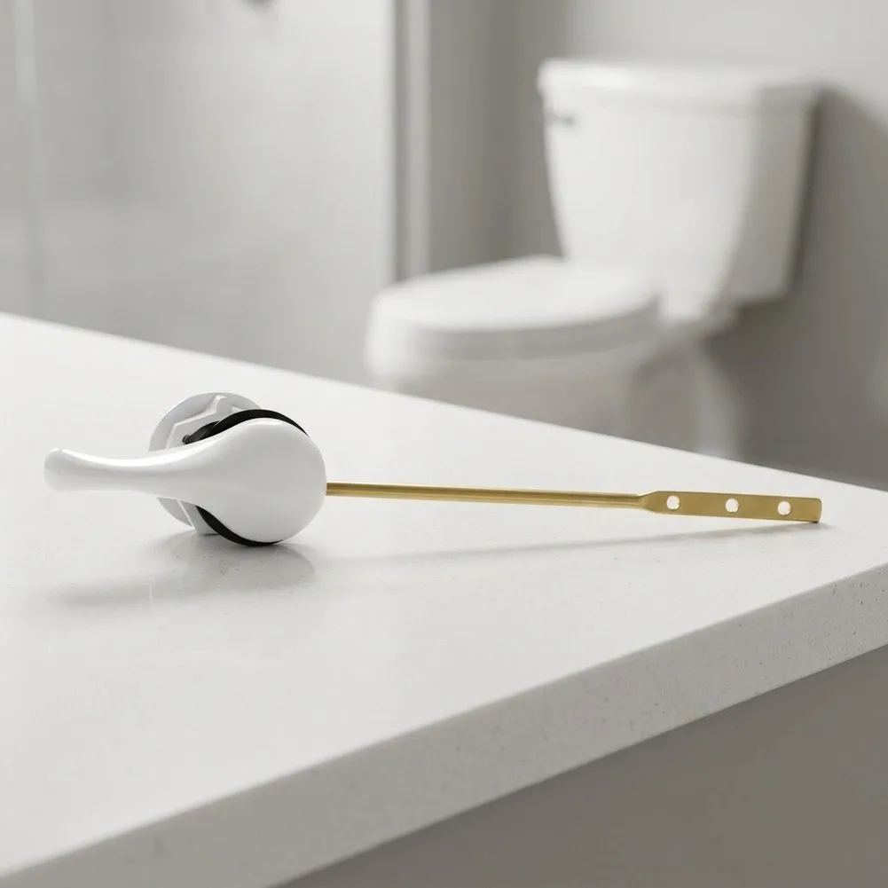 Toilet Handle Replacement Kit for Front Mount Tanks Featuring Aluminum Construction and White ABS Plastic Button Design