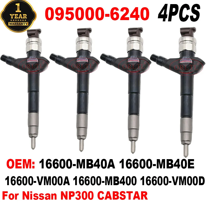 

4PCS NEW 095000-6240 16600-VM00D 16600 VM00D Diesel Common Rail Injector 16600-MB400 16600-VM00A 16600 VM00A For NISSAN YD25