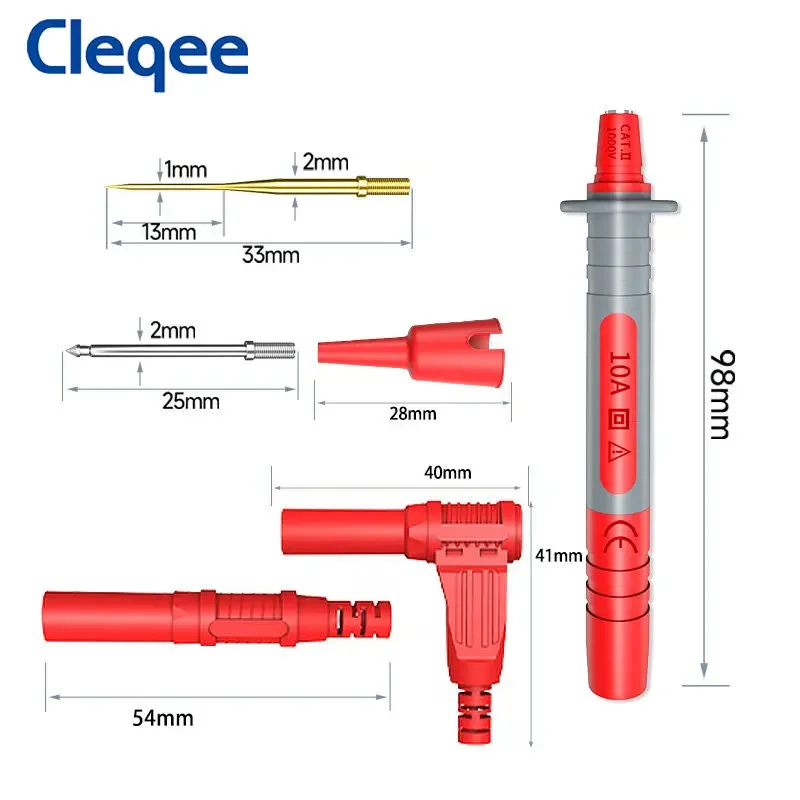 Cleqee P8003 시리즈 멀티미터 테스트 프로브 세트, 4mm 바나나 플러그 어댑터, 교체 가능, 1mm, 2mm 바늘 핀, 다목적 테스트 펜