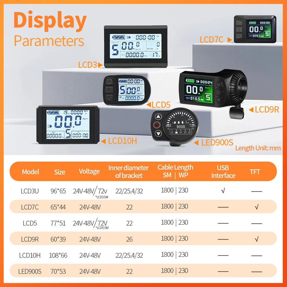 Ebike KT Dsiplay LCD LED Display 24V 36V 48V 72V LCD3 LCD5 LCD8H LED 880 Electric Bicycle Display for Electric Bike Kit