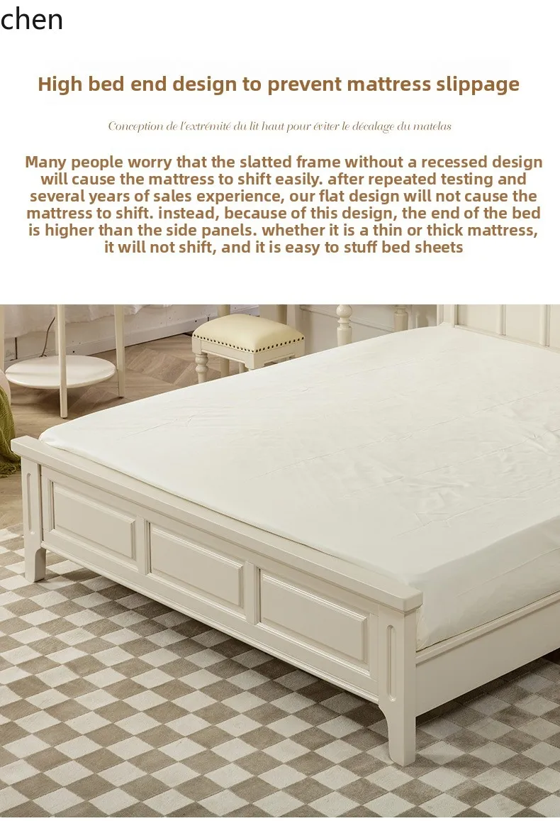 HXL Cream Style Solid Wood Bed White Furniture High Box Storage Double Bed