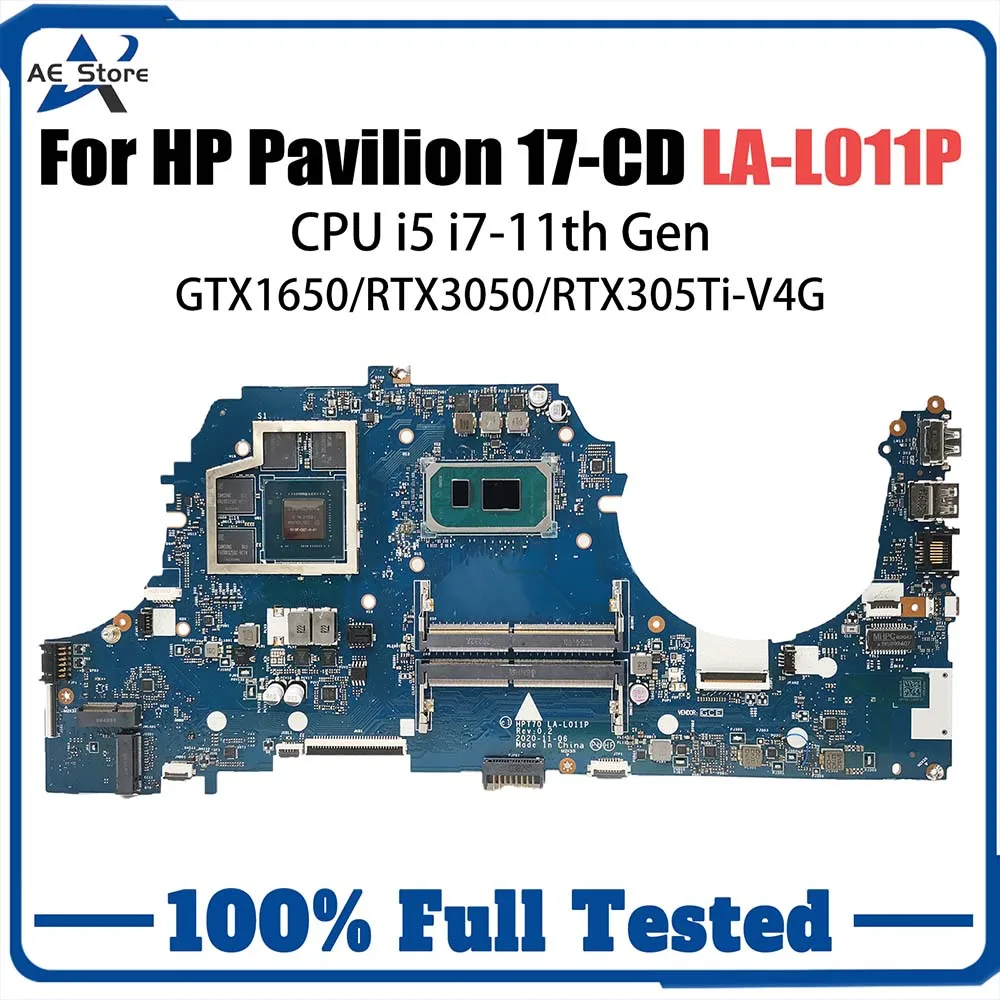 

LA-L011P Notebook Mainboard For HP 17-CD Laptop Motherboard i5-11300H i7-11370H RTX3050/RTX305Ti M53288-601 M43267-601 V4G