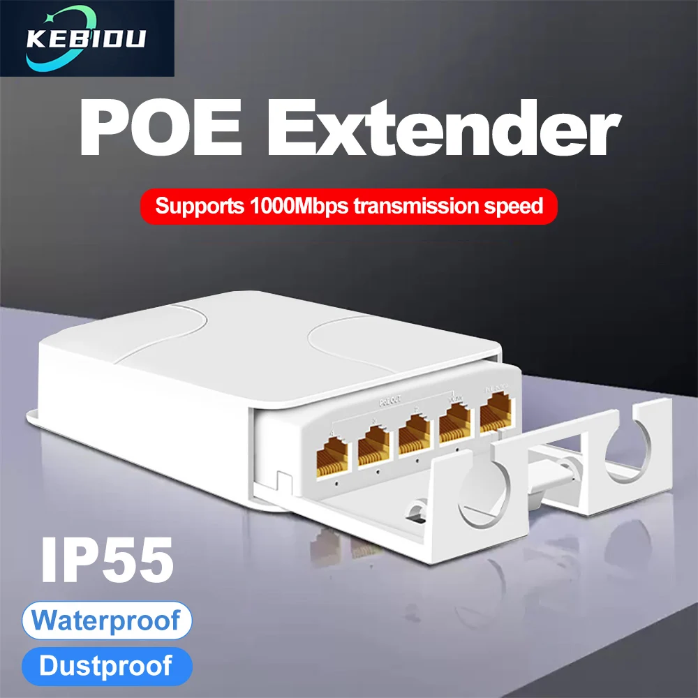 

5 Port POE Extender 1000Mbps Indoor and Outdoor Network Switcher Repeater IP55 Waterproof VLAN 44-57V for POE Camera Wierless AP