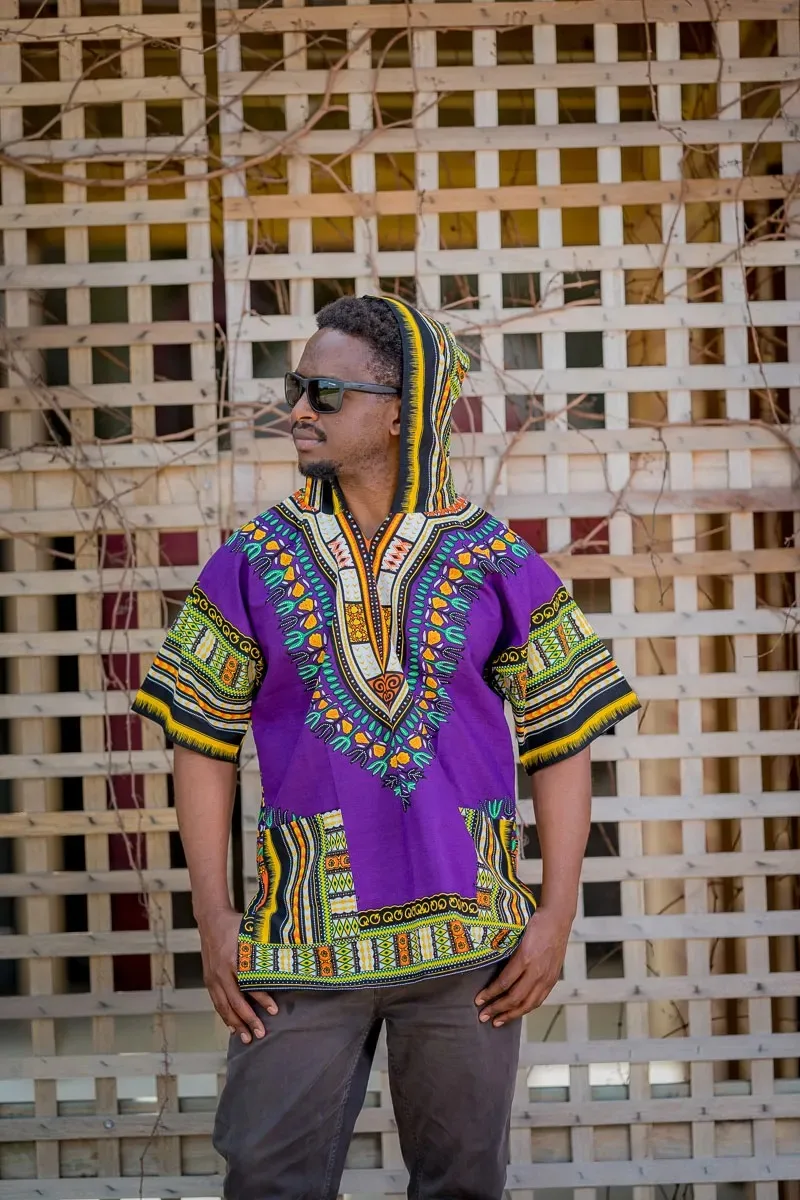 Dashiki-African Shirt Hoodie (Unisex) 100% Cotton Dashikiage Mens Women African Hoodie Hoody Top W/ Hood Traditional Blouse