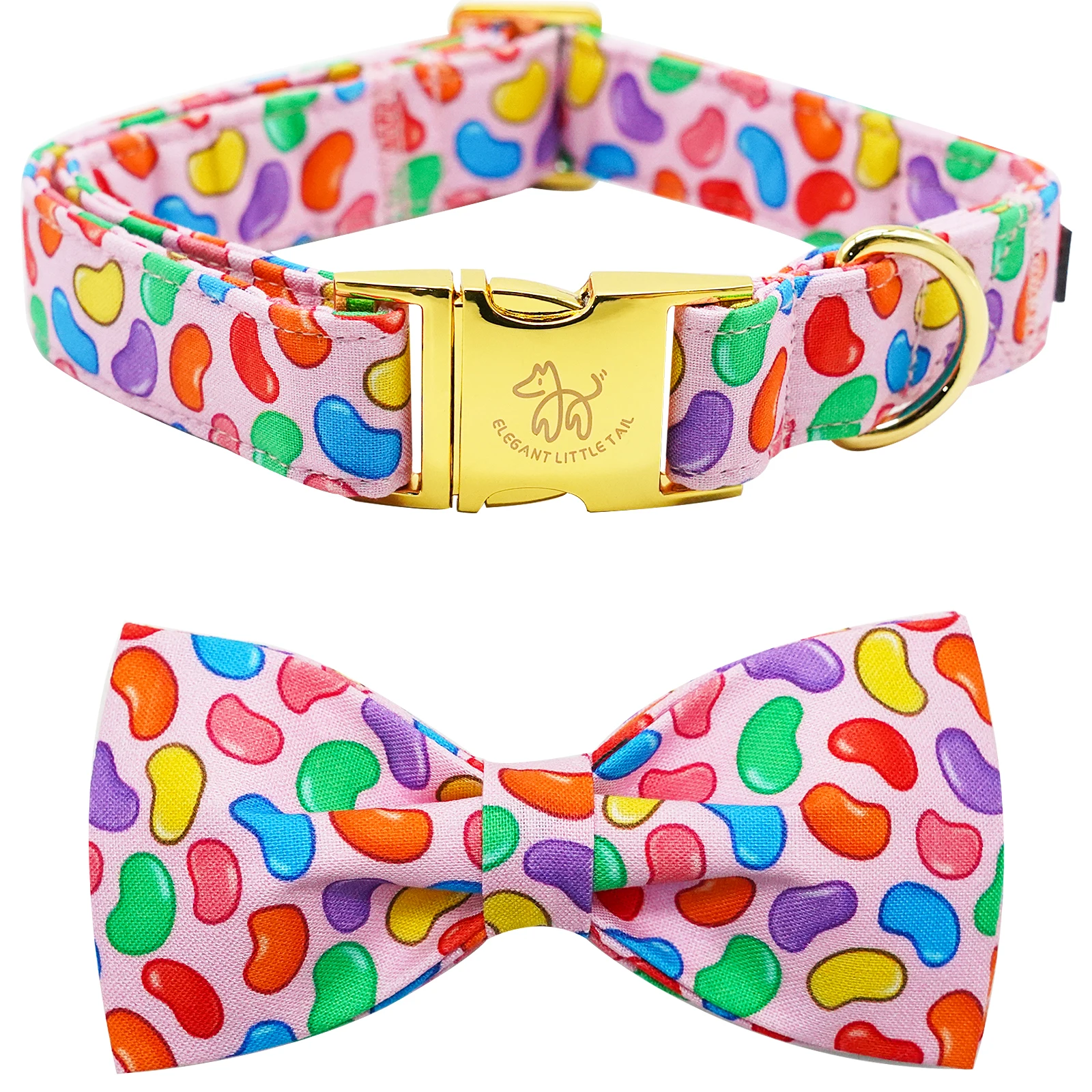 Elegant little tail Easter Day Dog Collar Dog Collar with Bow Colorful Candy Print Dog Collar Pink Pet Collar Gift Dog Bowtie