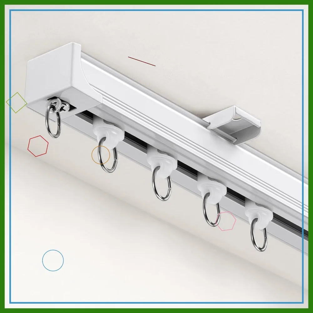

Ceiling Curtain Track 12-15 ft, Heavy Duty Silent Rail with Hooks & Clips, Wall/Ceiling Mount for Room Divider