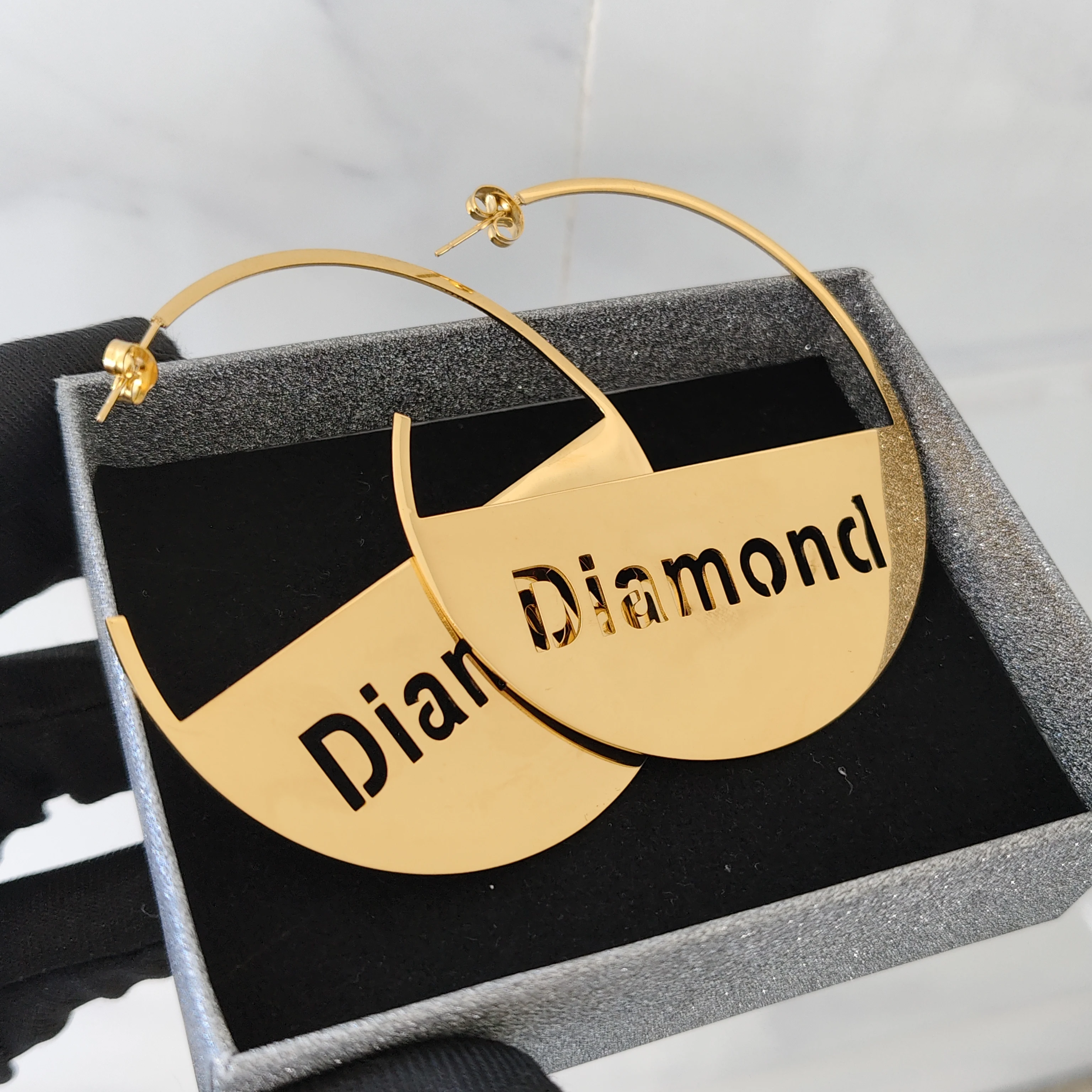 

DHQH Wholesale 60MM Custom name Hollowed Out Personalized Letter 60MM Earrings Commemorative Valentine's Day Gift Direct Sales