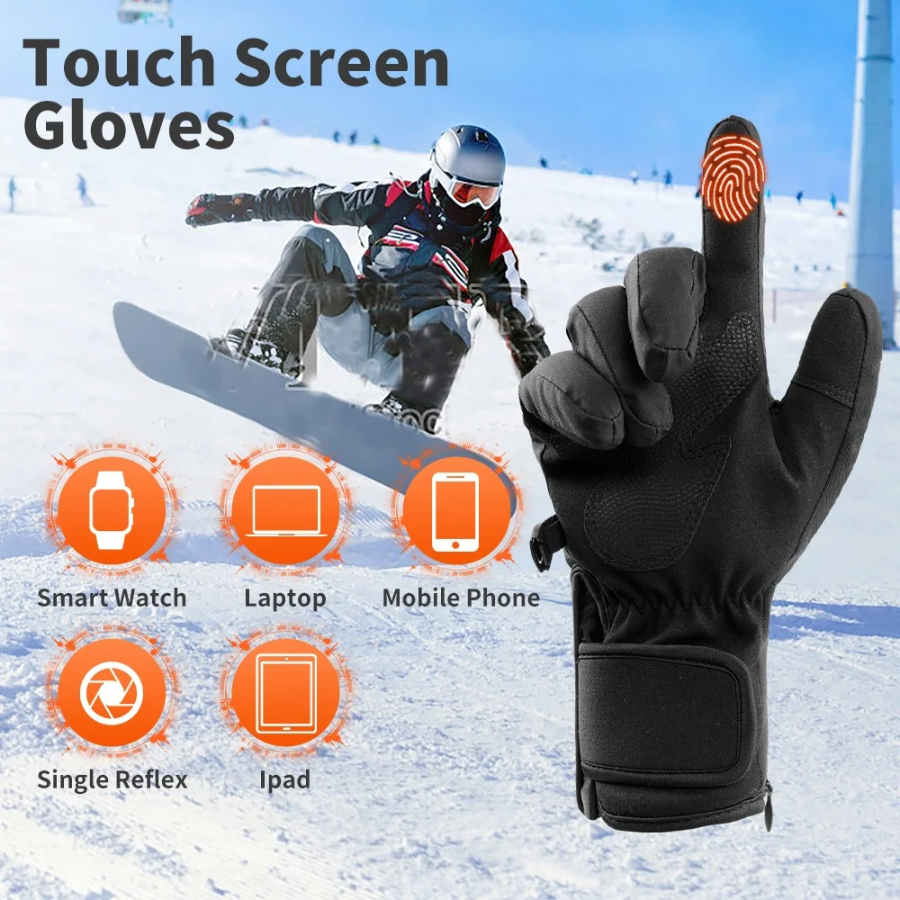 7.4V Heated Glove Liners for Men Women, Rechargeable Electric Touchscreen Winter Thermal Gloves for Skiing Cycling Hiking