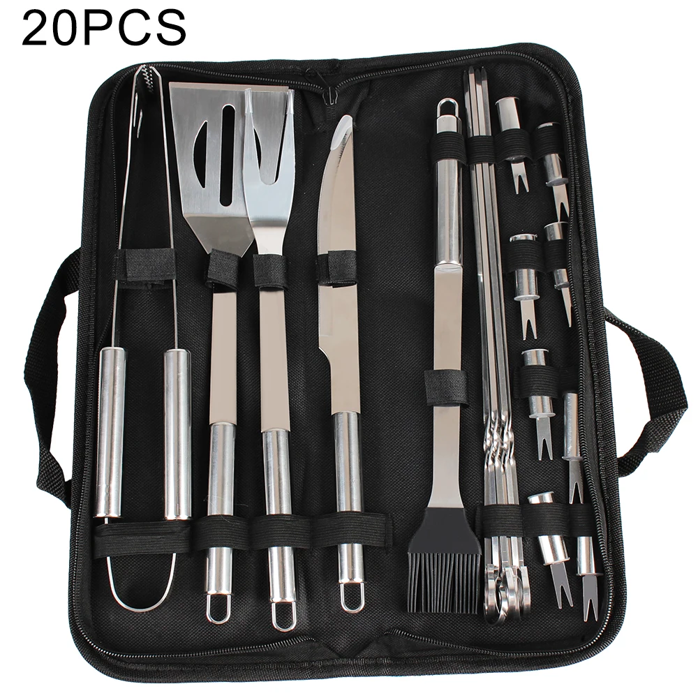 BBQ Tools Set 3/9/20 PCS Spatula Fork Tongs Knife Brush Skewers Barbecue Utensil Stainless Steel For Camping Outdoor