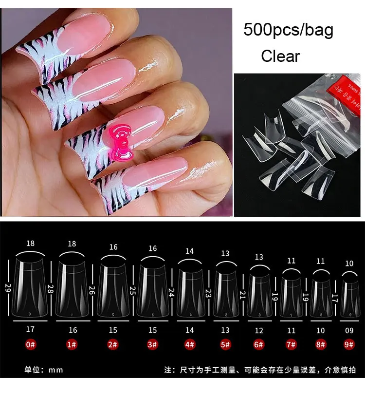 120/500 Stück mittellange klare Enten-Nagelspitzen, 12 Größen, Entenfüße, künstliche Nägel, vollständige Abdeckung, Acryl-Nagelkunst-Verlängerungsspitzen, 28 mm, Y2K – Detail 14