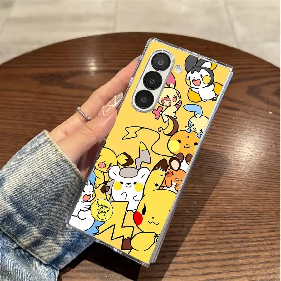 Japanese Anime Cute Pikachu Hard Phone Cover Case for Samsung Galaxy ZFold6 ZFold3 Z Fold 7 6 5 4 3 ZFold7 ZFold4 ZFold5