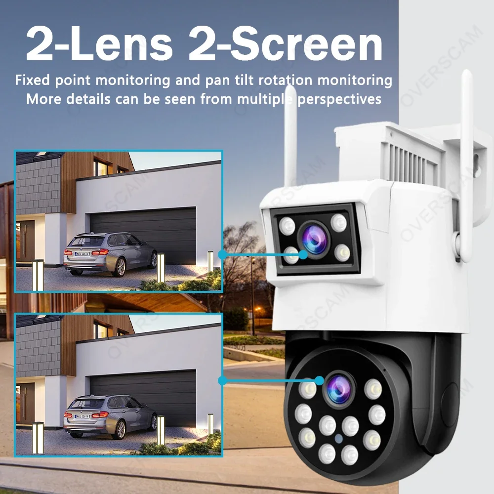 8MP 4G Dual Lens PTZ IP Security Camera Outdoor 10X Zoom Dual Screen 2 Way Audio CCTV Surveillance Camera Color Night Vision