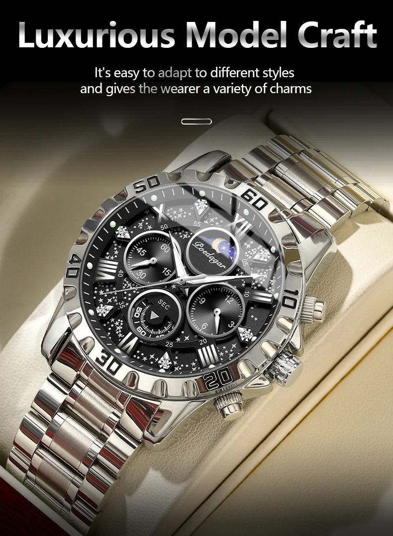 POEDAGAR Luxus Mann Uhr Wasserdicht Leucht Edelstahl Quarz herren Armbanduhr Chronograph Militär Uhren Für Männer Reloj – Detail 15