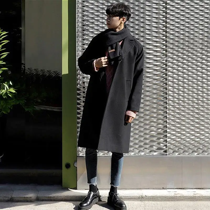 

Мужское пальто из шерстяной смеси в стиле Y2K: дышащая ткань, водонепроницаемое, винтажное, простое, эластичное, в стиле бойфренд, для колледжа