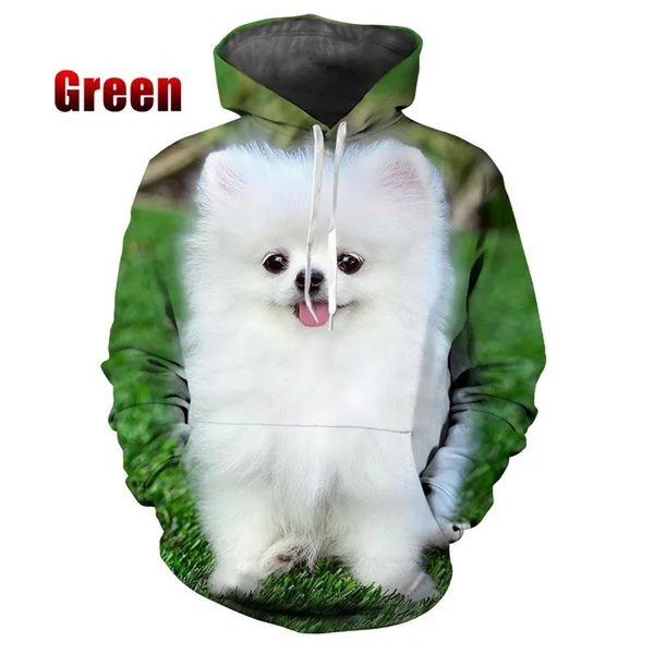 3D Pomeranian Print Hooded Sweatshirts Cute Pet Dog Animals Pattern Couple Hoodie Casual Long Sleeve Cool Streetwear Tops