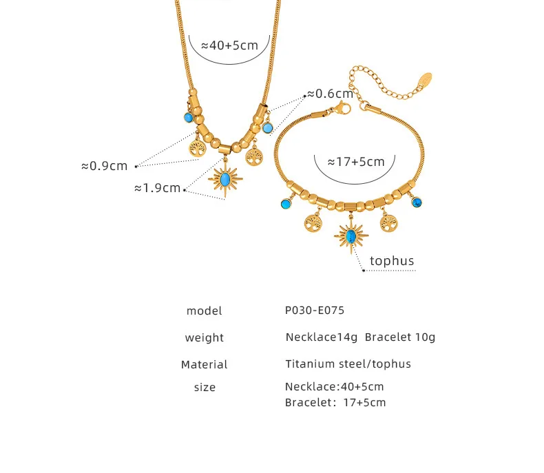 Vintage Boho bohemian Turquoise Pendants Necklace 18k Gold Plated Women Jewelry Non Tarnish Stainless Steel