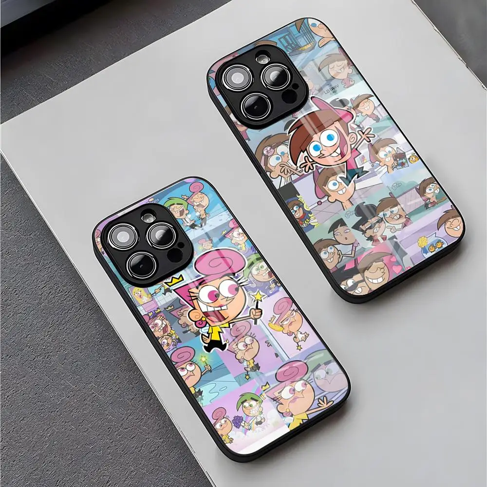 Funda de vidrio con diseño de Los Fairly OddParents para iPhone 17 15 Pro Max 13 12 16 Pro 11 14 Plus X XR XS 8 7 Plus SE